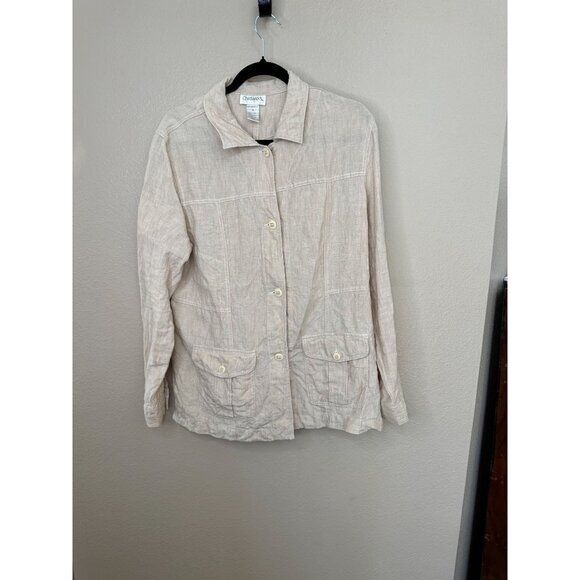 Chadwicks‎ womens tan Linen Blouse Jacket 16  long sleeve button up collared - Picture 1 of 7